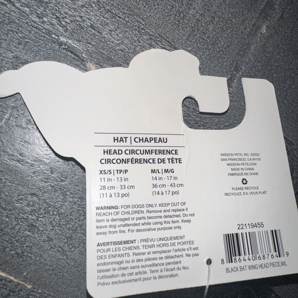 BAT HAT Dog Costume New With Tags Xs/S - Picture 3 of 3